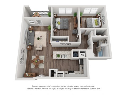 2 Bedroom Floor Plan | 916 Sq. Ft. at Crogman School Lofts, Atlanta Georgia